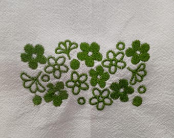 Pyrex-Inspired Embroidered Kitchen Towel: Spring Blossom or Crazy Daisy Pattern