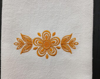 Pyrex-Inspired Embroidered Kitchen Towel: Butterfly Gold Pattern