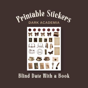 Blind Date With a Book Dark Academia Printable Stickers, 8.5X11" Letter Size