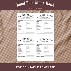 Printable Blind Date With a Book Hint Cards in US Letter & A4 Sizes