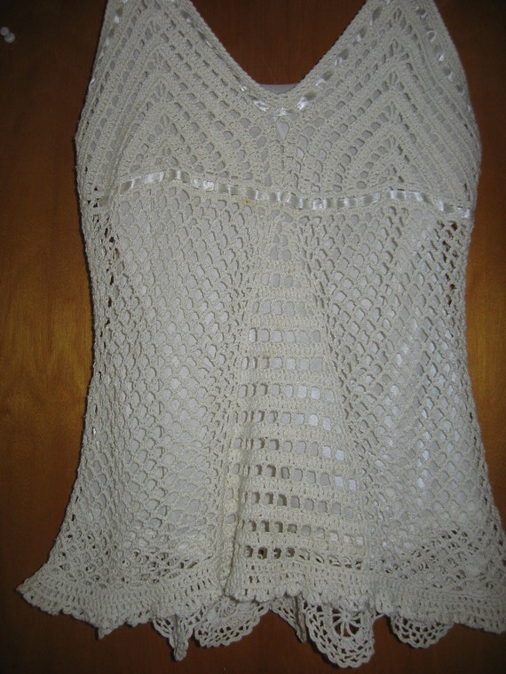 Upcycled bohemian recycled off white crochet camisole top | Etsy