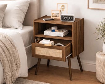 Accent Night Stand with Solid Wood Legs Modern Bedside Table