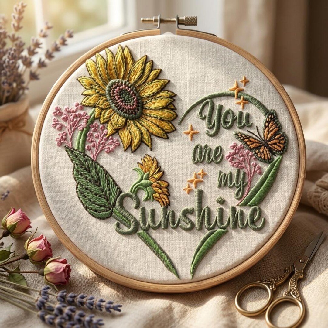 You Are My Sunshine Embroidery Design, Sunflower Heart Machine ...