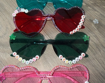 Custom Rhinestone Heart Sunglasses | Harry Styles Inspired | Concert Accessories