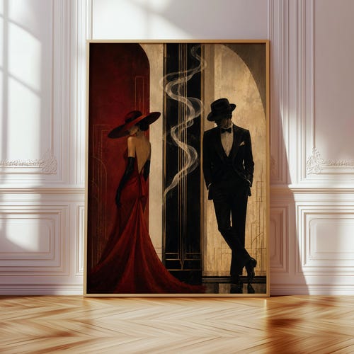 Art Deco Couple Wall Art Print, Vintage Glamour Poster, Red Dress Gatsby Style, Old Money Aesthetic, 1920s Jazz Age Decor, Couple Gift