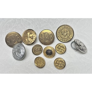 11 Vintage Metal Uniform Buttons Railroad Police Fire Dept More Silver & Gold To