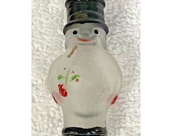 Vintage Miniature Painted Glass Figural 2 Faces Snowman Christmas Light Cover