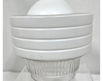 Vintage White Clear Hanging Lamp Shade Round Deco Look 6 3/8 L Opening 3 7/8"