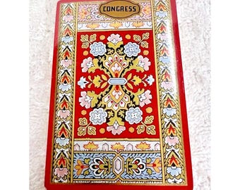1980s Mint in Package Red Tapestry Carpet Floral Flower Playing Deck of Cards