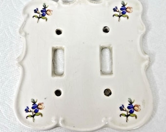Vintage Porcelain Purple Yellow Alpine Columbine 2 Switch Plate Cover 5 x 5 inch