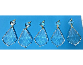 Lot of 5 Very Fancy Cut Prisms Chandelier Cut Crystal w Gold 3 5/8 L x 1 3/4 W