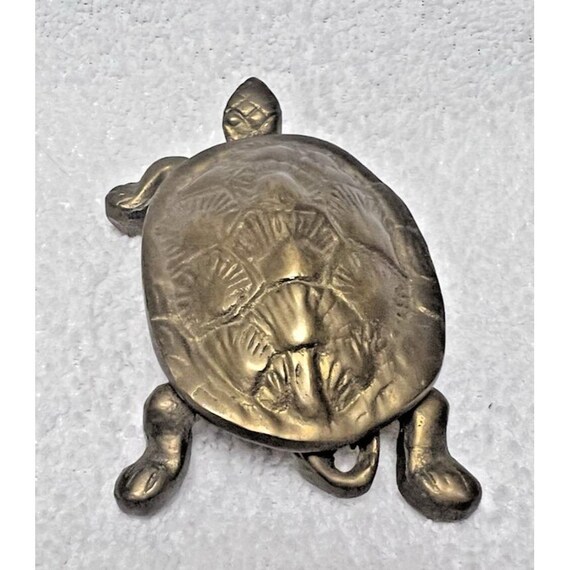 Vintage Solid Brass Turtle Box Hinged w Detailed … - image 5