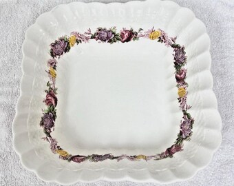 Vintage Copeland Spode Rose Briar Basket Weave Square Serving Bowl 8"