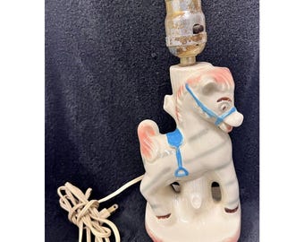 Lampe zèbre, cheval, poterie, vintage des années 50, chambre d'enfants 25 cm sans abat-jour