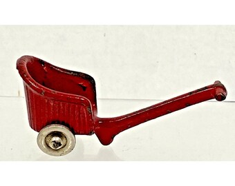 Vintage Miniature Dollhouse Kilgore Toy Red Cast Iron Pull Cart Baby Stroller