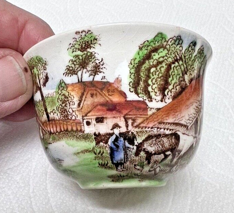 Miniature Cream Sugar Rural England Midwinter Hand Tinted Jug 2 Sugar 1 5/8 image 5