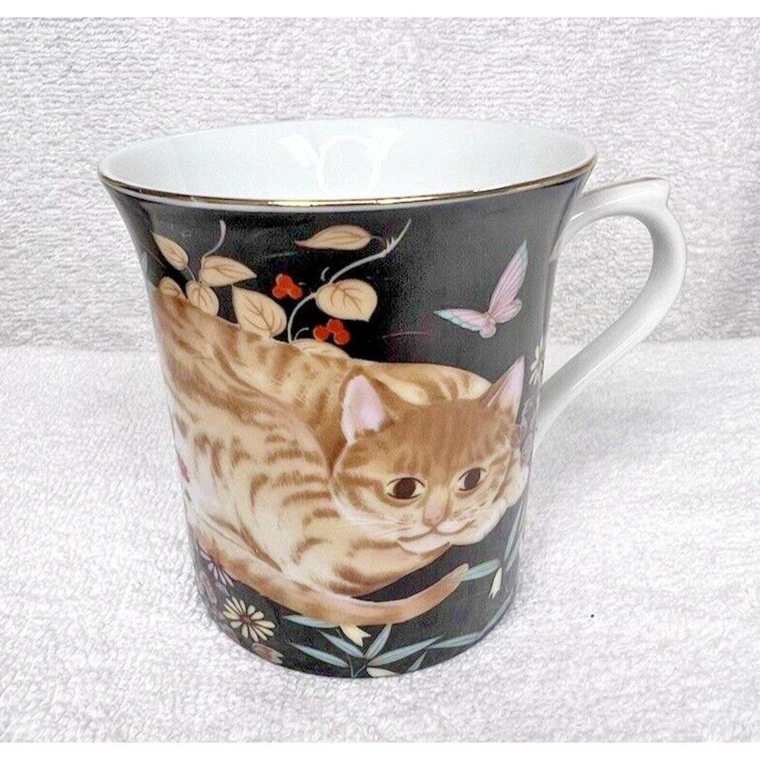 1984 Cathy Takahashi San Francisco Cat Kitten Flowers Coffee Mug