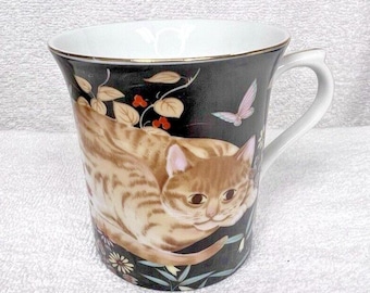 1984 Cathy Takahashi San Francisco Cat Kitten Flowers Coffee Mug