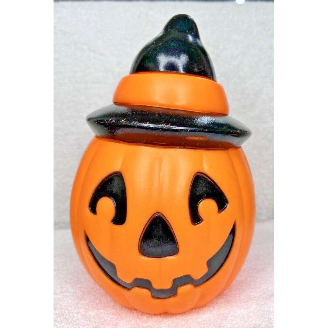 Fun Halloween JOL Blow Mold Jack O Lantern W Witch Hat 8 1/2 Inch Tall ...