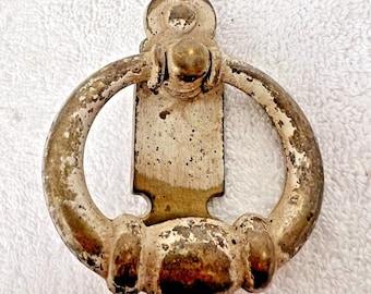 Vintage Great Patina Worn White Painted Brass Tone Ring House Door Knocker