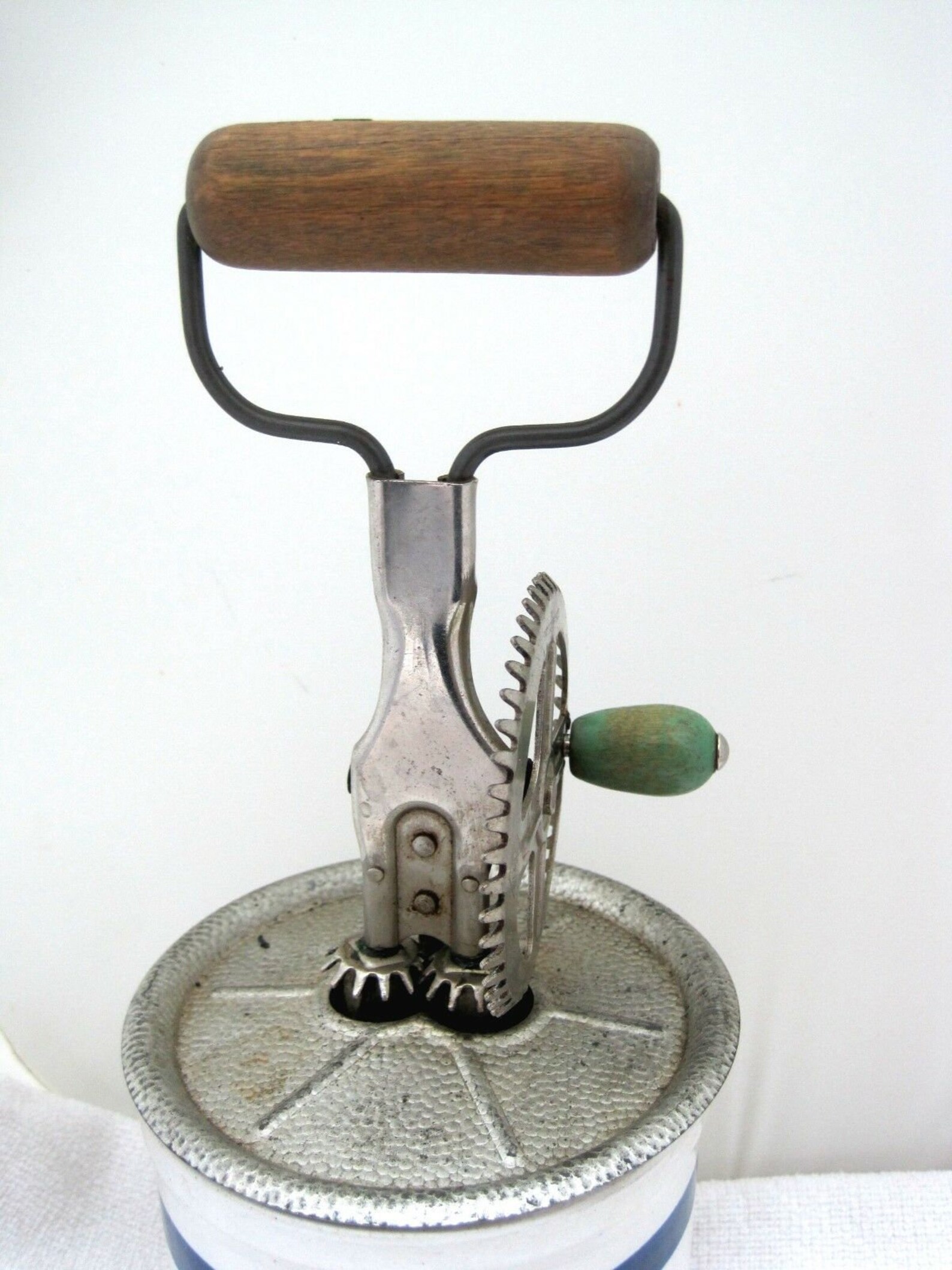 Antique Table Top Butter Churn Blue Baned Crock Made USA A&J Etsy