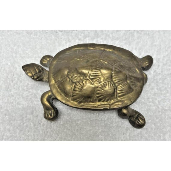 Vintage Solid Brass Turtle Box Hinged w Detailed … - image 2