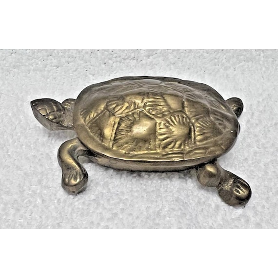 Vintage Solid Brass Turtle Box Hinged w Detailed … - image 1