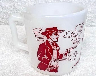 vintage Anchor Hocking Wyatt Earp Us Marshal tasse Mug en verre de lait rouge 3" de haut