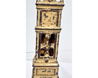 Vintage Miniature Dollhouse Painted Cast Iron Pendulum Grandfather Clock 3 5/8"