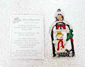 2002 Kuhn Zinn Germany Pewter Christmas Snowman Church Bell Ornament 2 3/8"