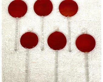 6 Vintage Red Blown Glass Lollipop Christmas Holiday Ornaments 4 1/8" Long