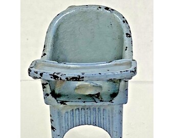 Vintage Miniature Dollhouse Kilgore Toy Blue Cast Iron Baby Potty Highchair
