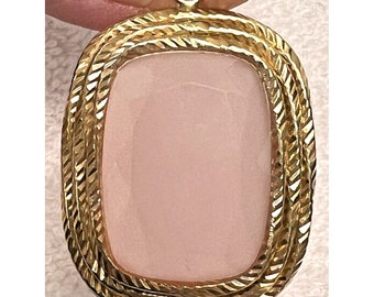 14Kt Yellow Gold Detailed Rope Framed Morganite Pendant 1 7/8" Milor Italy