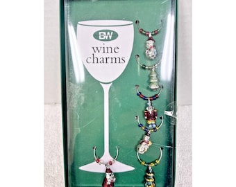 Boston Warehouse Wine Charms Set 6 Christmas Santa Snowman Tree Toy Soldier Box