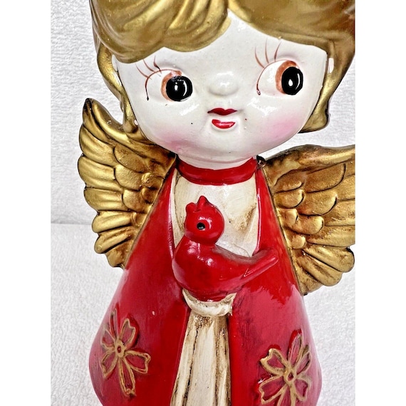 Vintage Holt Howard Angel Red Bird Christmas Figurine 7 1/2