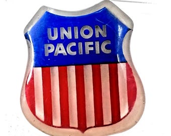 Vintage Union Pacific Railroad Red White Blue Shield Shape Nightlight Works