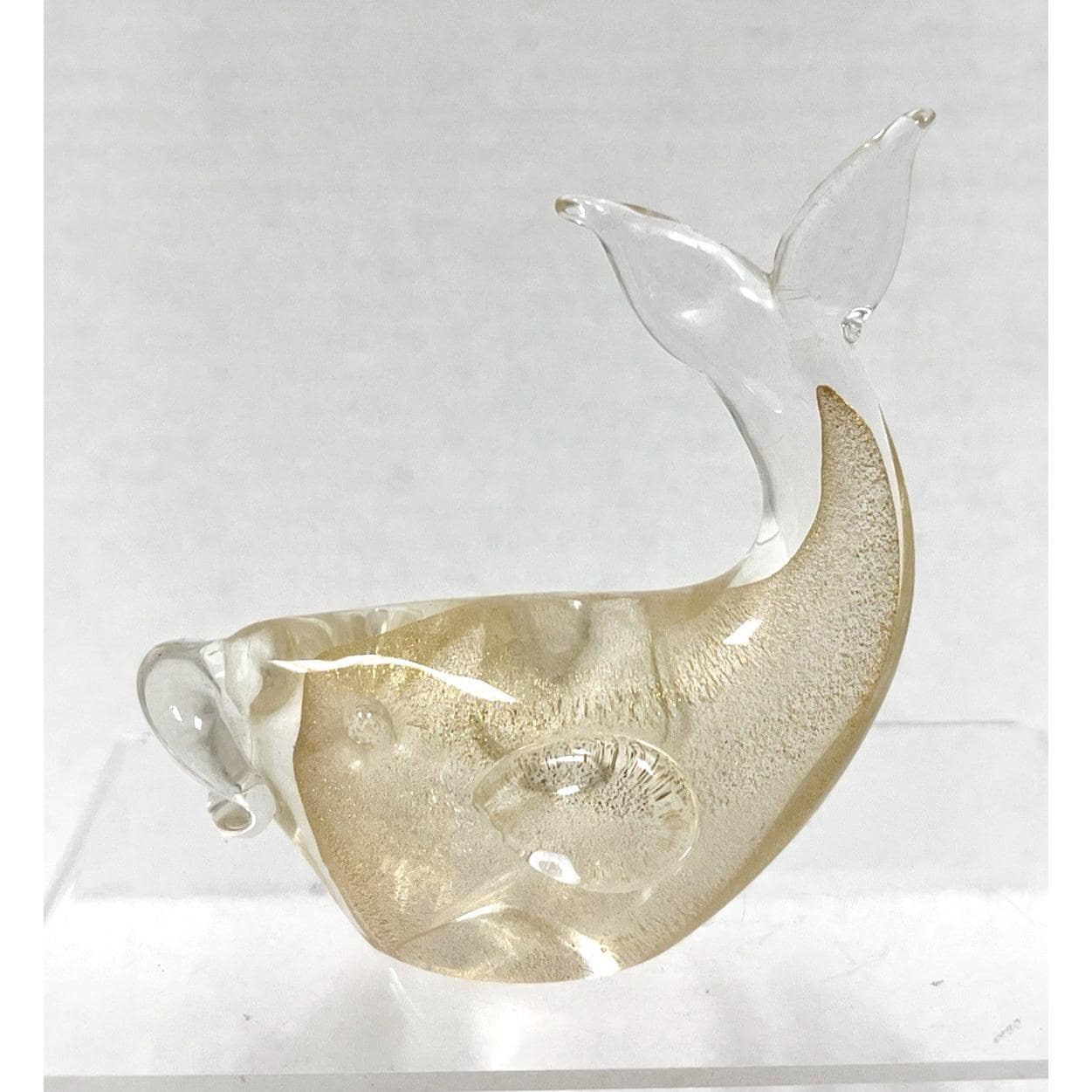置物 Murano Italy Antique Vintage Murano Italian Clear Art Glass Gold Specks Inside Whale