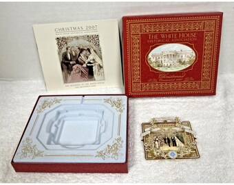 Christmas White House 2007 Painted Brass Wedding Ribbons Flowers Ornament Box