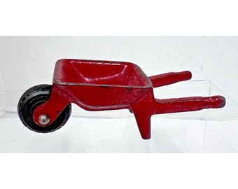 Vintage Arcade Miniature Dollhouse Toy Painted Red Cast Iron Wheelbarrow