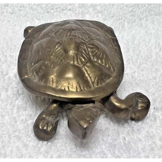 Vintage Solid Brass Turtle Box Hinged w Detailed … - image 3