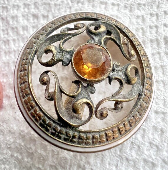 Antique Open Scroll Yellow Stone Enamel Hatpin 10… - image 6