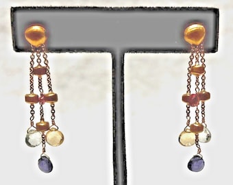 Authentic! MARCO BICEGO 18k Yellow Gold Paradise Mix Gemstone 3 Row Dangle Drop