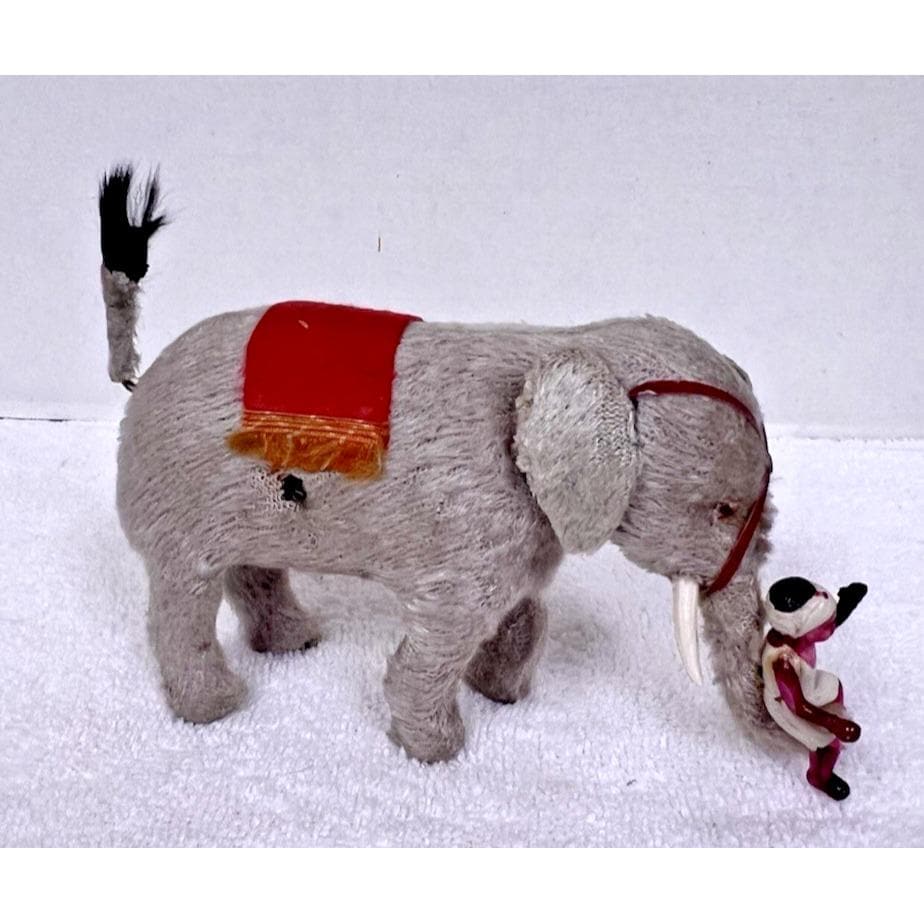 Vintage Japan Wind-up Elephant W Boy on Trunk 5 1/4 X 4 in Fabric