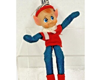 Vintage Japan Christmas Holiday Red Green Shelf Sitting Elf Figurine Ornament