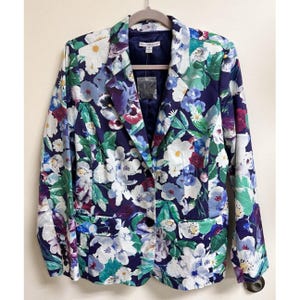 NEW Isaac Mizrahi Live Purple Floral Women&#39;s Jacket SZ 14 Shoulder Pads