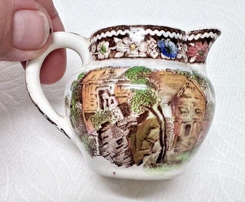 Miniature Cream Sugar Rural England Midwinter Hand Tinted Jug 2 Sugar 1 5/8 image 9