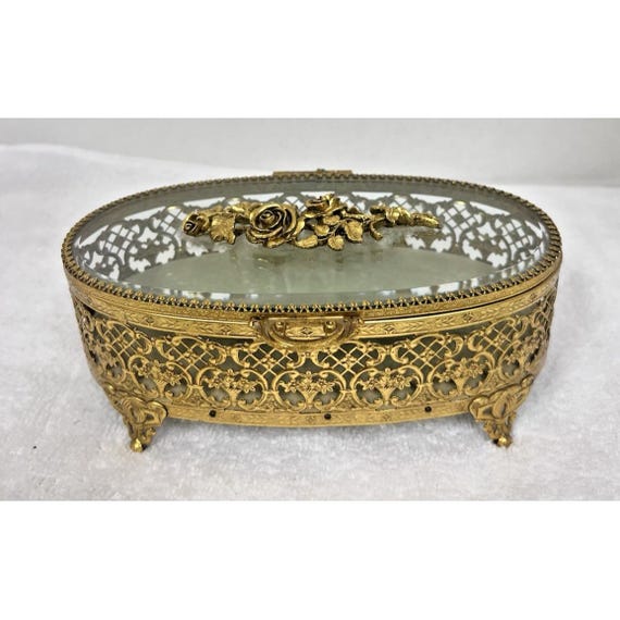 Stylebuilt NY Accessories Rose Topped Beveled Glass Casket Jewelry Display Box O