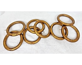 8 Round Gold Speckled Drapery Curtain Rings No Hooks 3 5/8" Wide