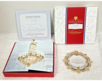 Christmas Holiday 2002 Painted Brass Frame Eagle White House Ornament Box