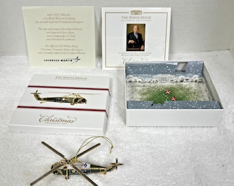 Christmas White House 2019 Painted Brass Figural Army Helicopter Ornament Box